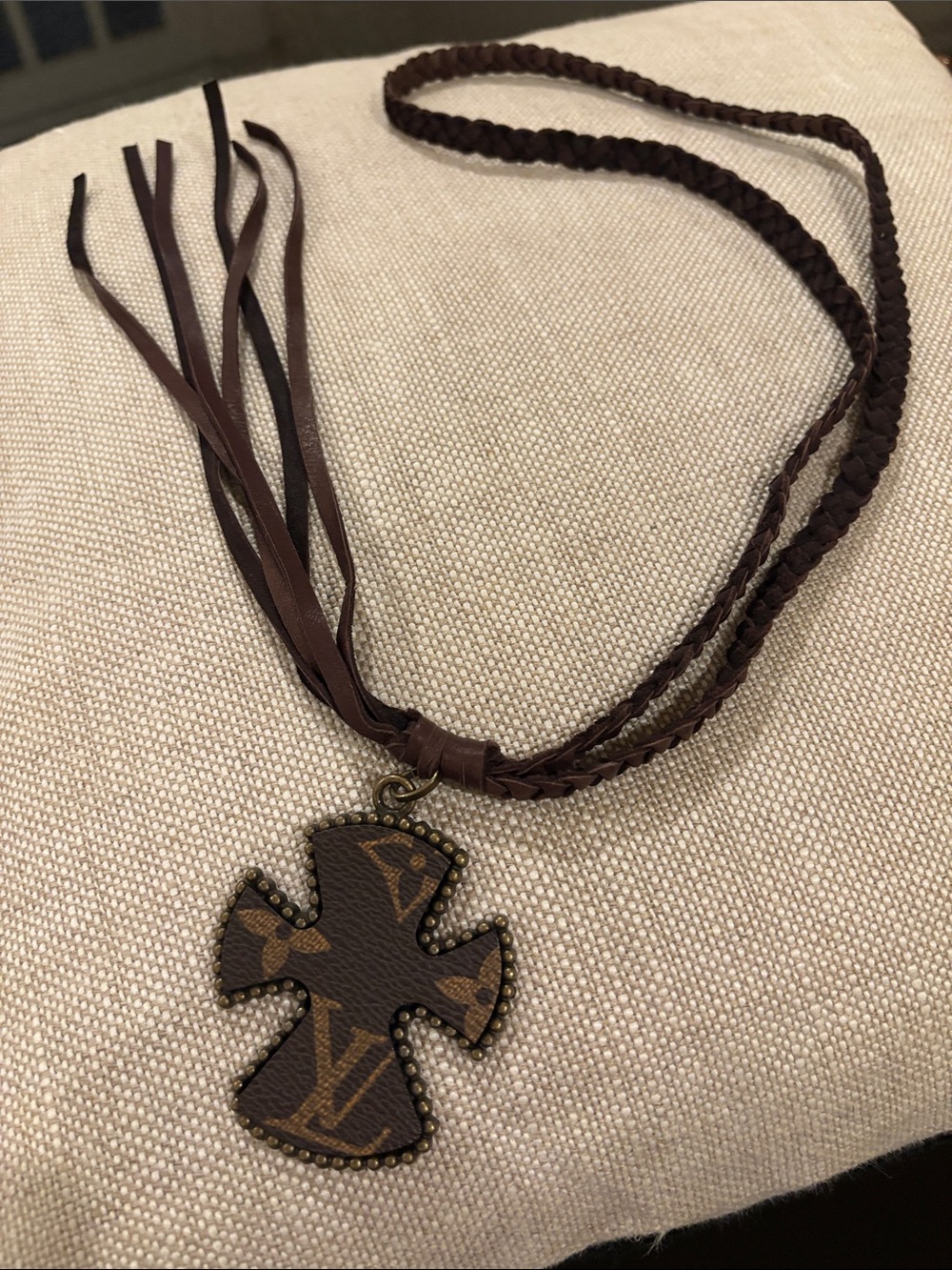 Designer-Inspired Brown Cross Pendant Necklace upcycled